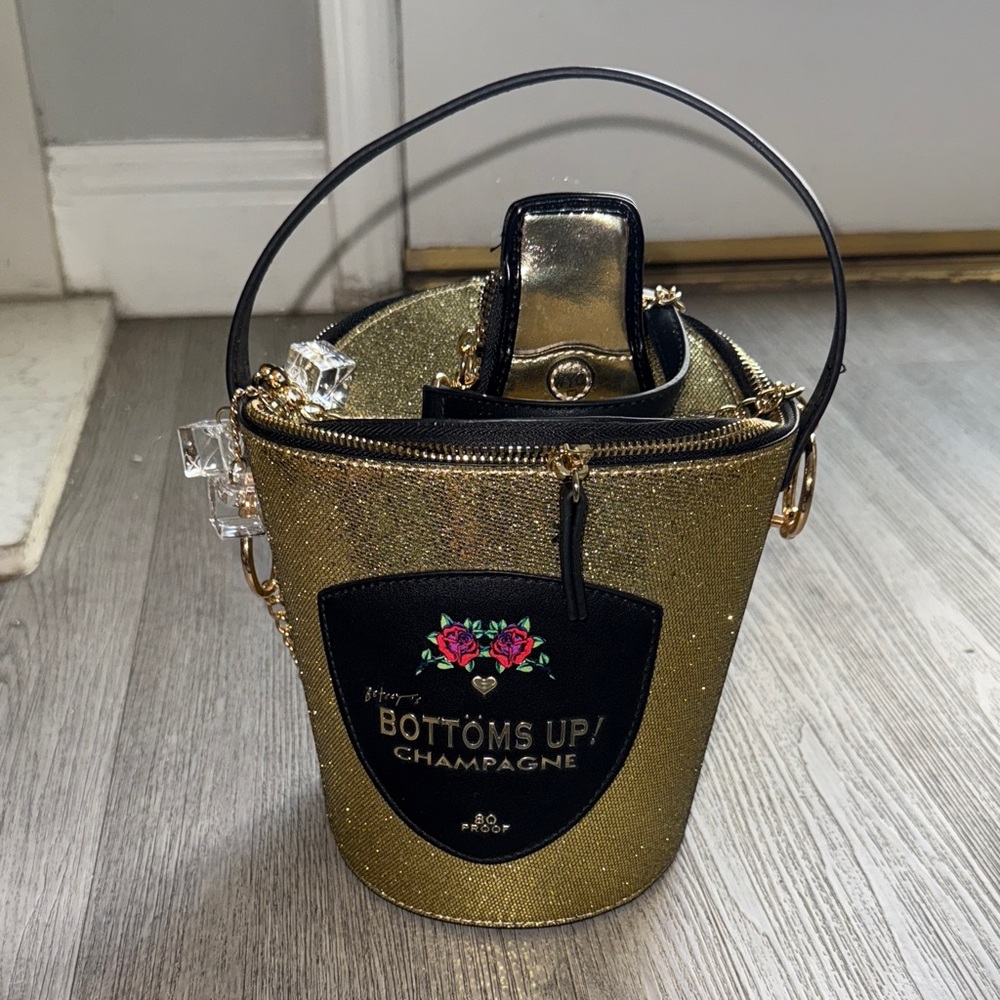 Betsey Johnson Gold and Black Mini Bucket Bag